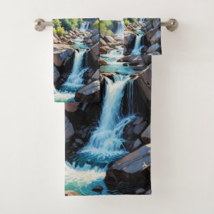 Serene Mountain Waterfall Landscape Bath Towel Set