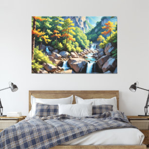 Serene Mountain Waterfall Landscape Canvas Print