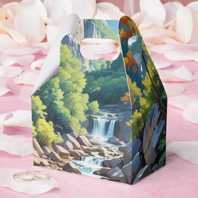 Serene Mountain Waterfall Landscape Favour Box (Wedding)