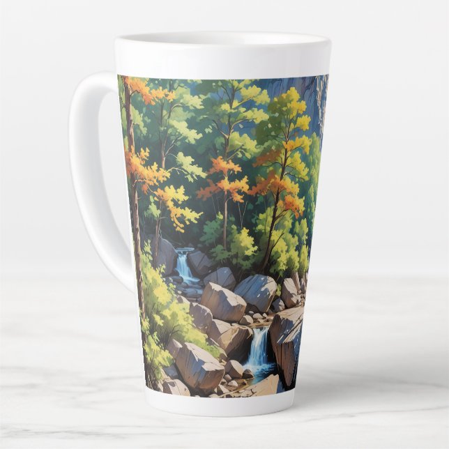 Serene Mountain Waterfall Landscape Latte Mug (Left Angle)