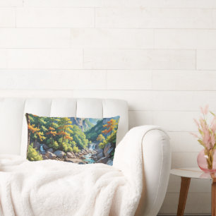 Serene Mountain Waterfall Landscape Lumbar Cushion