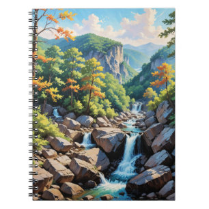 Serene Mountain Waterfall Landscape Notebook
