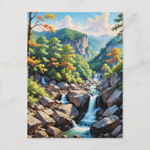 Serene Mountain Waterfall Landscape Postcard