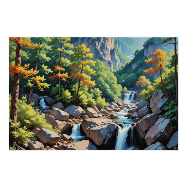 Serene Mountain Waterfall Landscape Poster (Front)