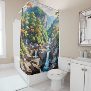 Serene Mountain Waterfall Landscape Shower Curtain