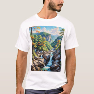 Serene Mountain Waterfall Landscape T-Shirt