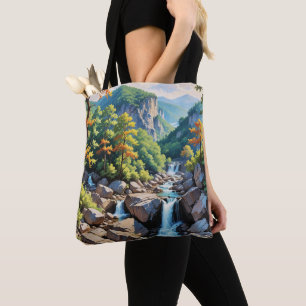 Serene Mountain Waterfall Landscape Tote Bag