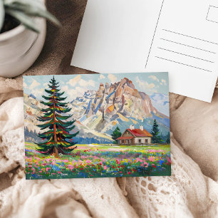 Serene Mountains Landscape Colourful Art Painting Postcard