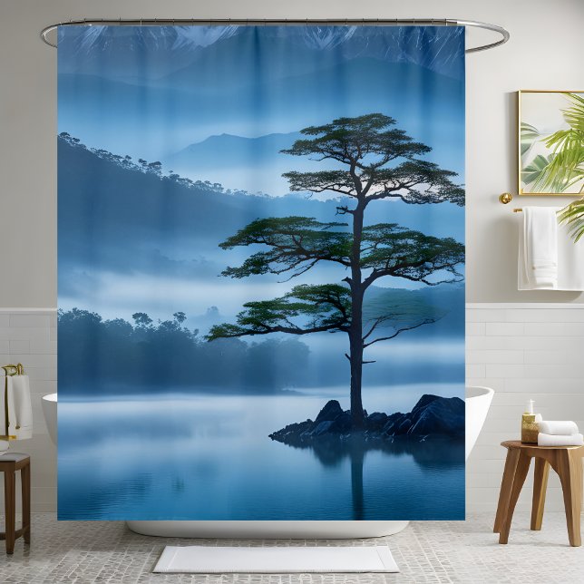 Serene Mountainside Cool Ocean Breeze Pine Tree Shower Curtain (Creator Uploaded)