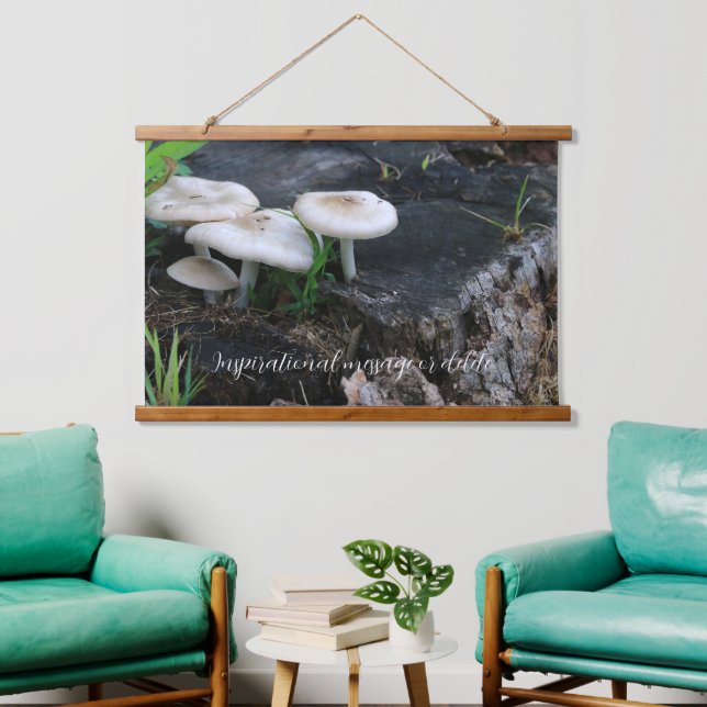 Serene mushrooms on maple stump in forest hanging tapestry (Living Room)