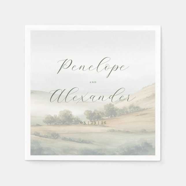Serene Muted Watercolor Landscape Napkin (Front)