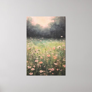 Serene Muted Wildflowers: Soft Oil Painting in Fie Canvas Print
