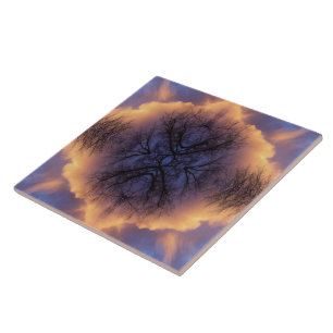 Serene Nature Tree Branches and Clouds Mandala Tile