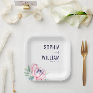 Serene Navy Floral Paper Plate