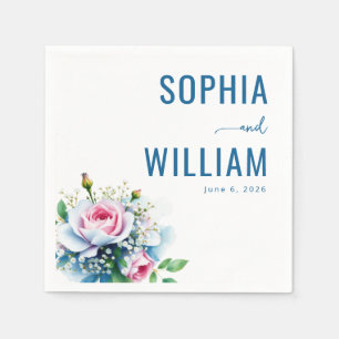 Serene Navy Floral Watercolor Napkin
