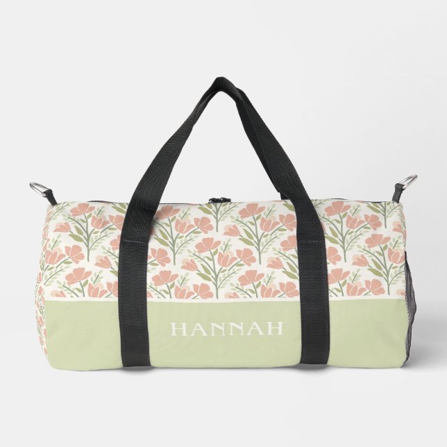Serene Neutral Florals Monogrammed Duffle Bag (Front)