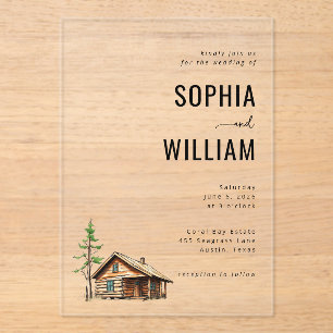 Serene Neutral Rustic Cabin Acrylic Invitations