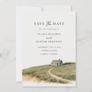 Serene New England Cottage Watercolor Wedding Save The Date