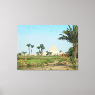 Serene Nile View - Pyramids and Palm Trees Canvas Print
