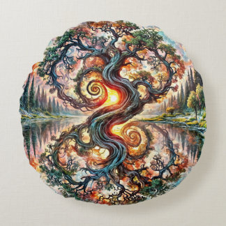 Serene Oak Reflection  Round Cushion