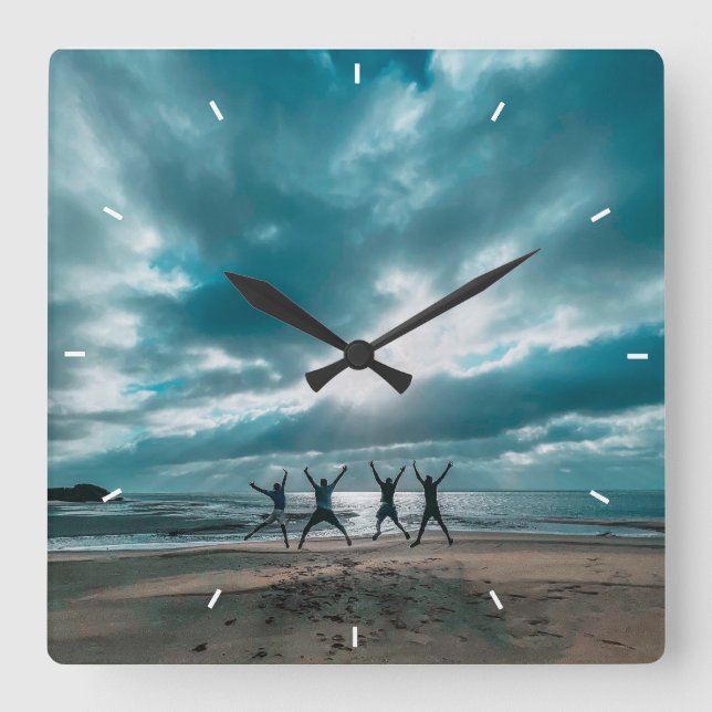 Serene Ocean Sunset Beach Coastal Christmas Gift Square Wall Clock (Front)