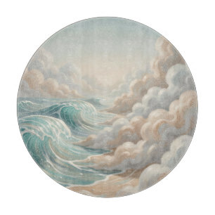 Serene Ocean Waves Cloudy Sky Seascape Cutting Board