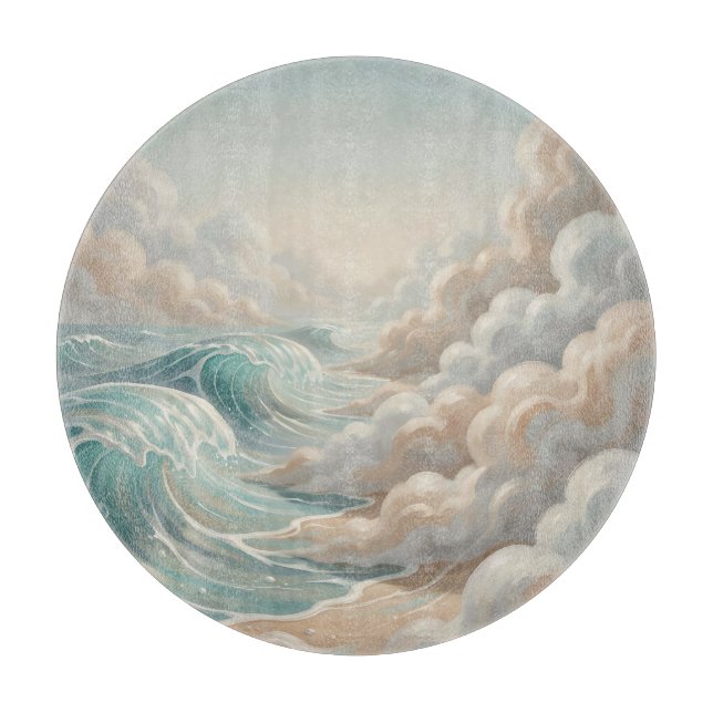 Serene Ocean Waves Cloudy Sky Seascape Cutting Board (Front)