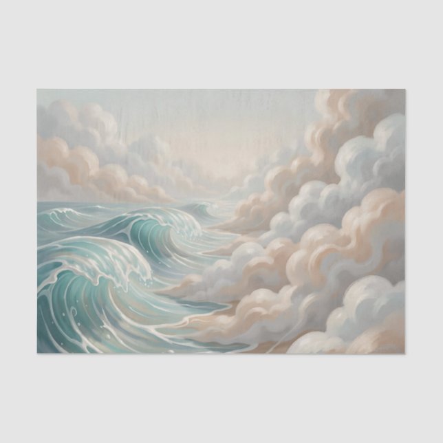 Serene Ocean Waves Cloudy Sky Seascape Tissue Paper (Front)