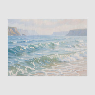 Serene Ocean Waves Crashing Sandy Beach Coastal Tissue Paper