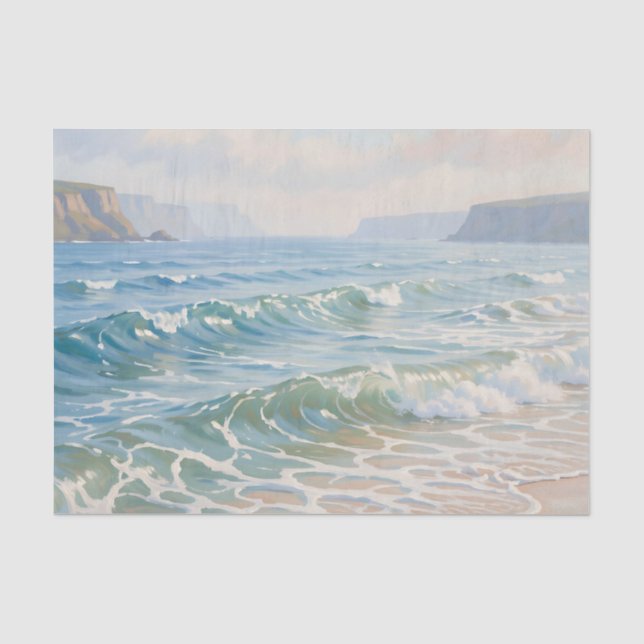 Serene Ocean Waves Crashing Sandy Beach Coastal  Tissue Paper (Front)