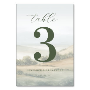 Serene Olive Landscape Table Number