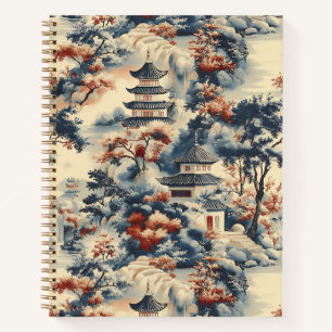Serene Pagodas in a Mountainous Landscape Notebook