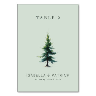 Serene Pale Green Watercolor Tree Table Number