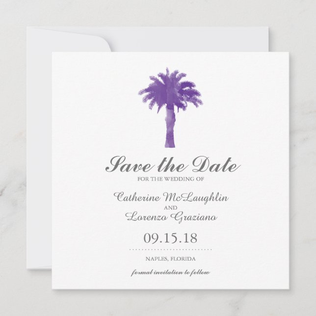 Serene Palm Tree Purple Watercolor | Save the Date (Front)