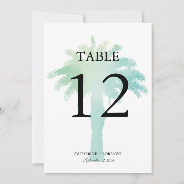 Serene Palm Tree Watercolor | Table Number (Front)