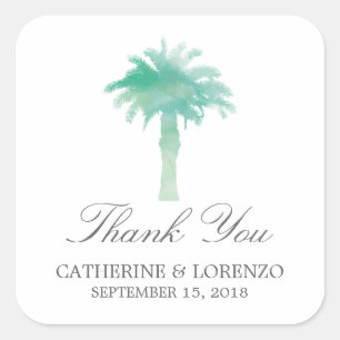 Serene Palm Tree Watercolor   Thank You Square Sticker