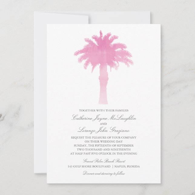 Serene Palm Tree Watercolor  | Wedding Invitation (Front)