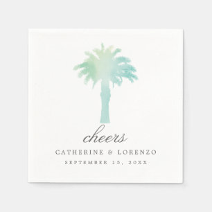 Serene Palm Tree Watercolor   Wedding Napkin