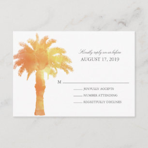 Serene Palm Tree Watercolor    Wedding RSVP Card