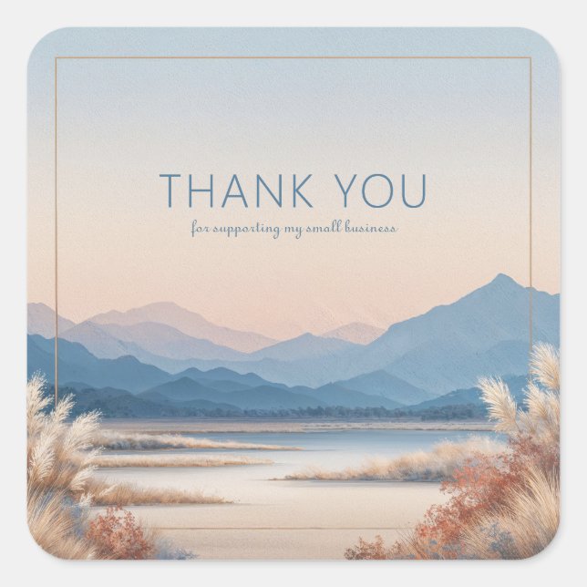 Serene Pampas Grass Landscape Thank You Square Sticker (Front)