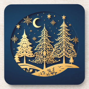 Serene Papercut Pines – Moonlit Forest Coaster