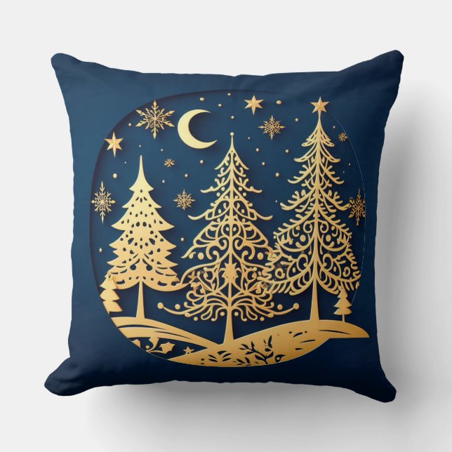Serene Papercut Pines – Moonlit Forest Cushion (Front)
