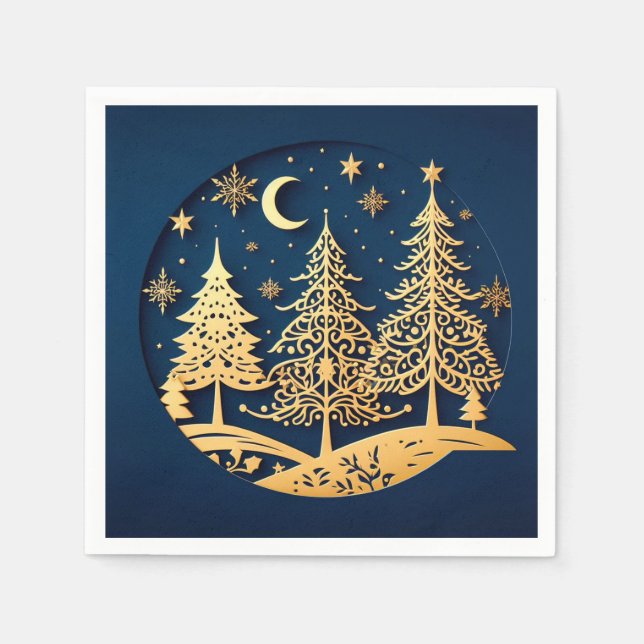 Serene Papercut Pines – Moonlit Forest Napkin (Front)