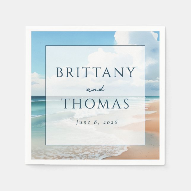 Serene Pastel Beach Waves Napkin (Front)