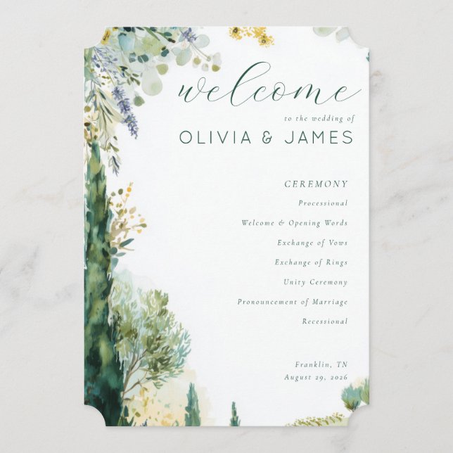 Serene Pastel Botanical Wedding Programme (Front)