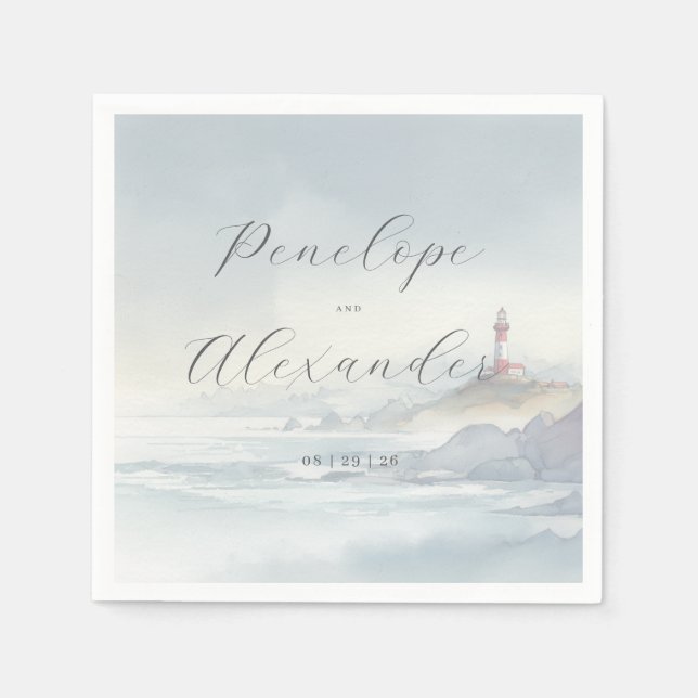 Serene Pastel Coastal Lighthouse Napkin (Front)