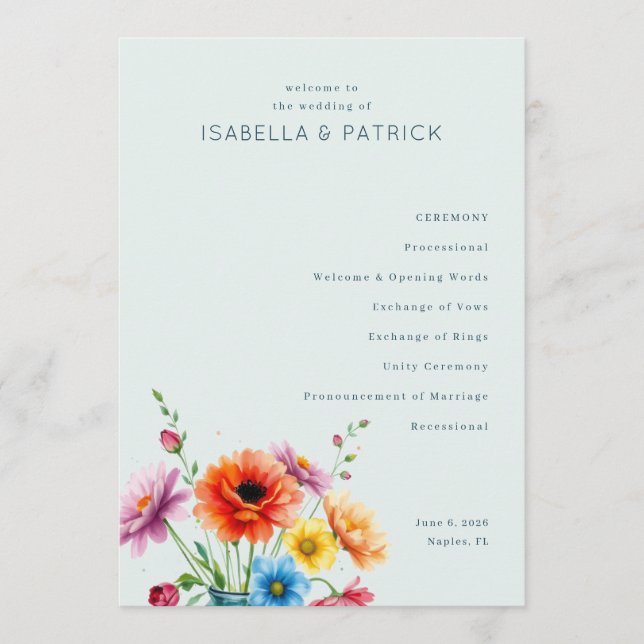 Serene Pastel Floral Wedding Ceremony Programme (Front)