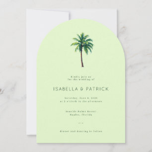 Serene Pastel Green Palm Tree Illustration Invitation