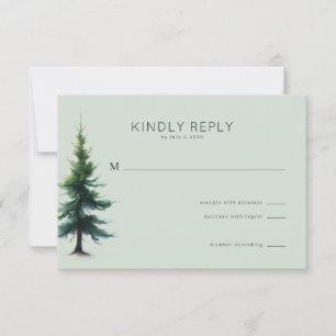 Serene Pastel Green Watercolor Tree RSVP Card