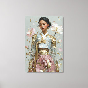 Serene Pastel Hanbok and Gold Foil Canvas Art